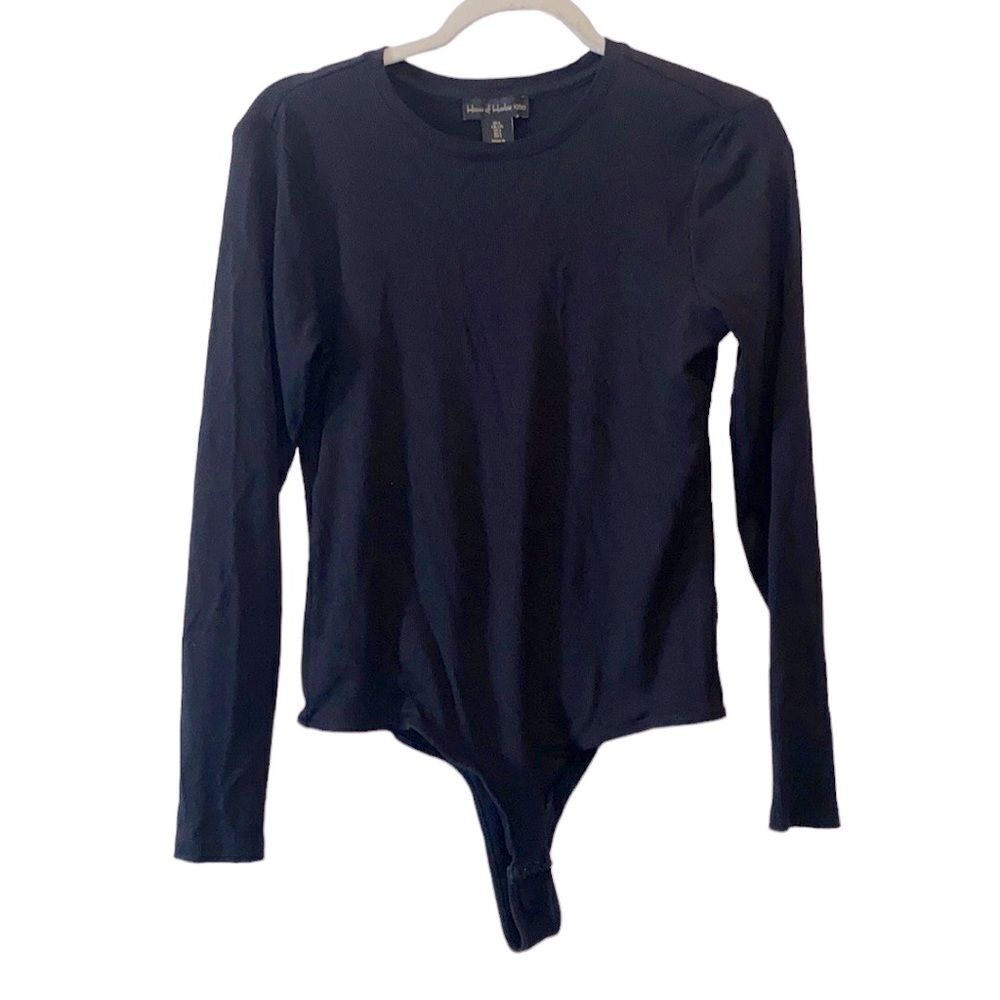 Revolve House Of Harlow 1960 Ribbed Black Thong Long Sleeve Bodysuit‌‌‌‌‌ Large